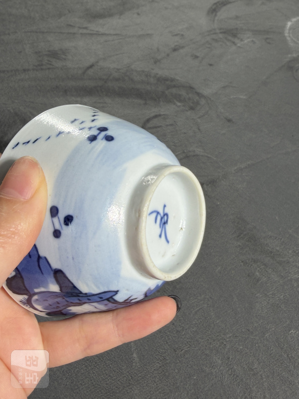 清晚期青花寒江独钓纹杯 - 图6